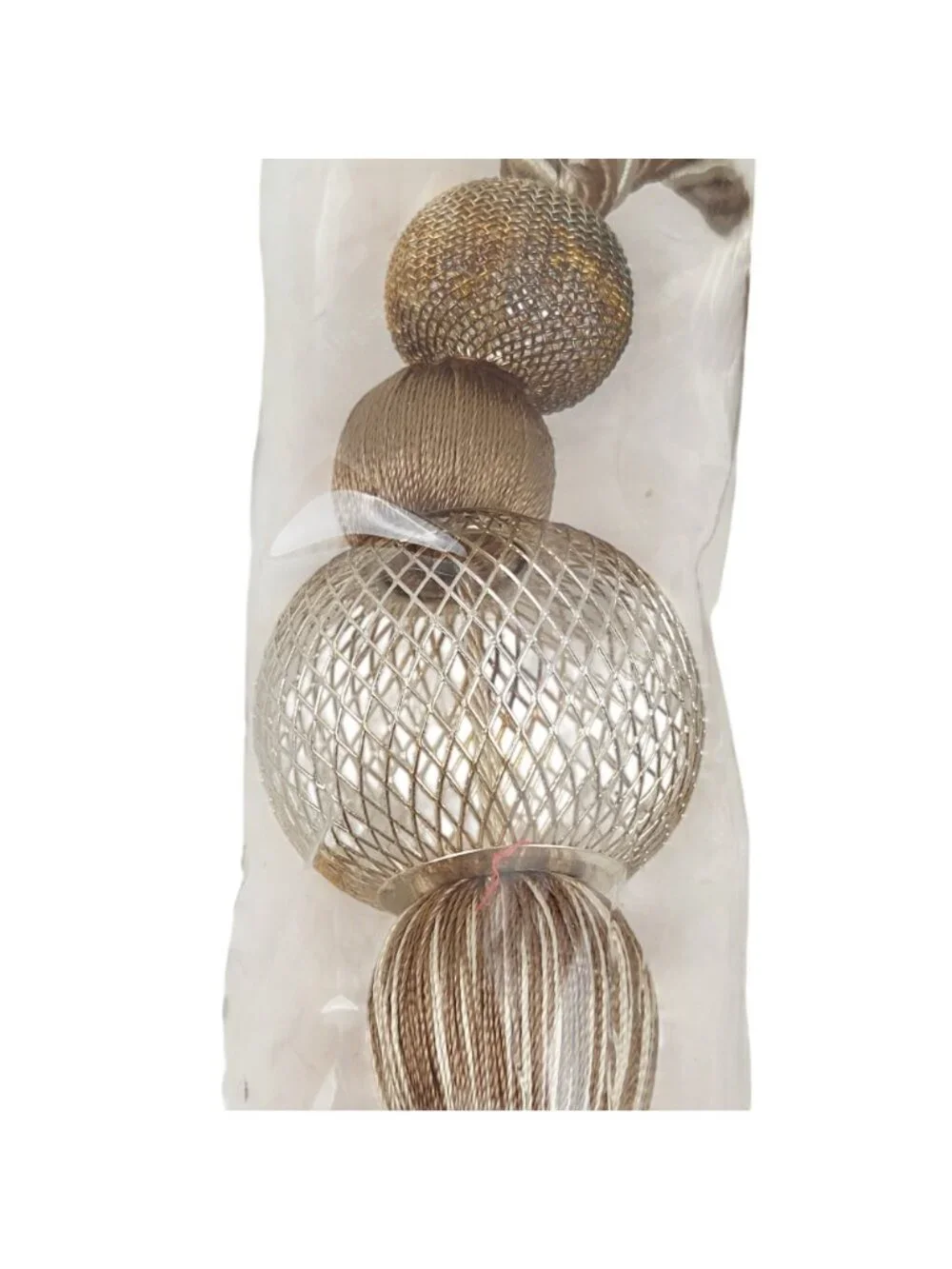Curtain Tiebacks Set of 2 Single Tassel Mesh Metal Ball Drapery Holdback NIP